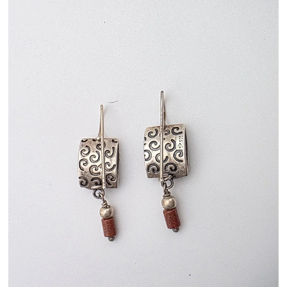 Vtg SILPADA Signed Earrings‎ Semi-Precious Goldstone 925 Sterling Silver Spiral